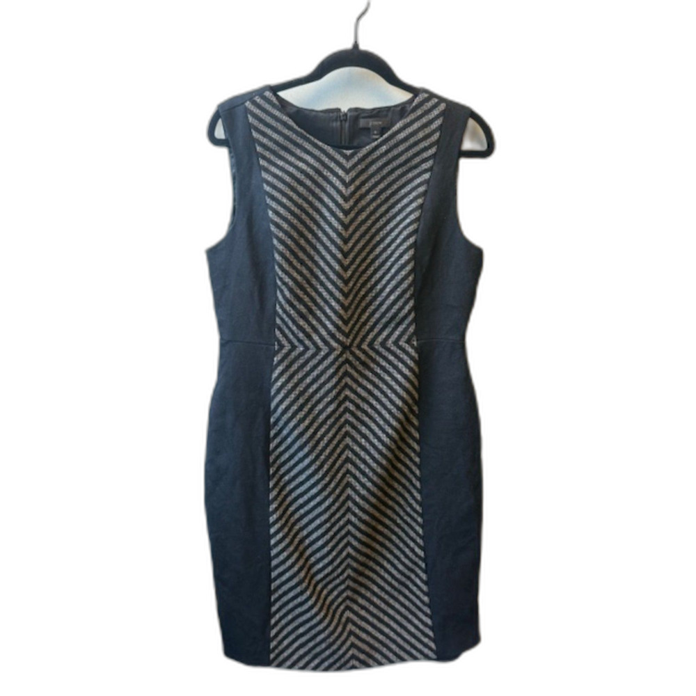 J.Crew Diagonal Stripe Shift‎ Dress 12 Black Grey Chevron Sleeveless Career